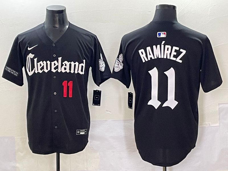 Men 2025 Cleveland Indians #11 Ramirez Black Five generations Joint Name Nike MLB Jersey style 3